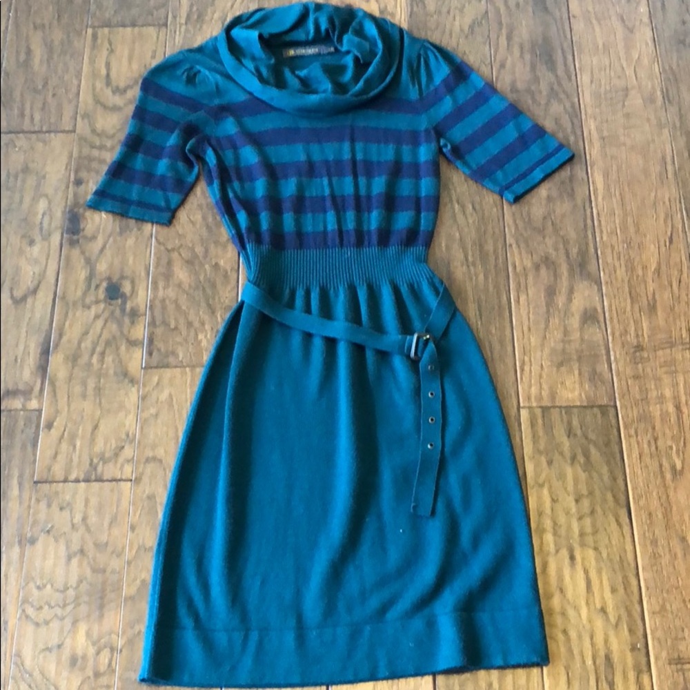 Green & Navy Striped Sweater Dress w/ Belt
